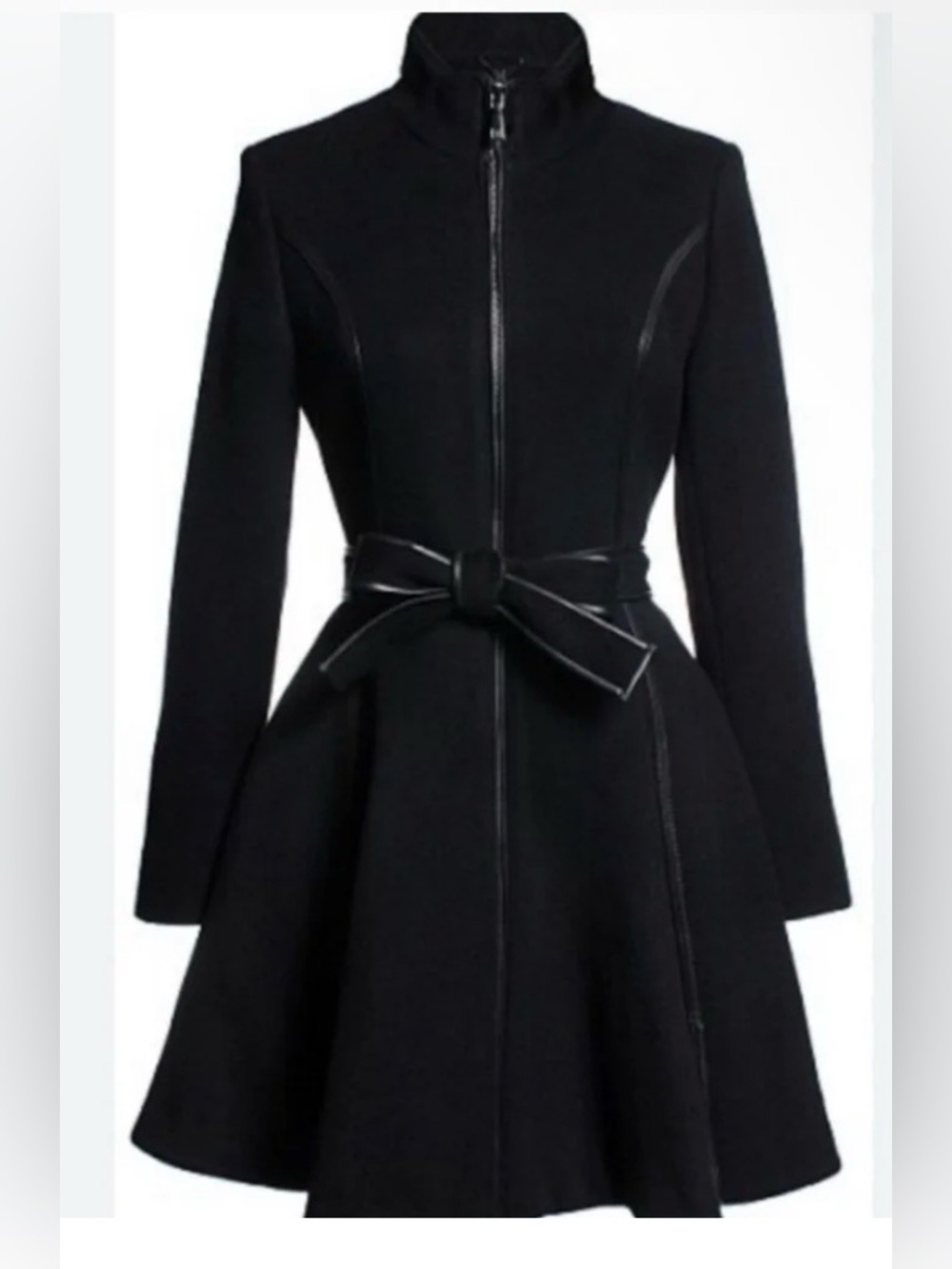 Dawn Levy New York Fergie Wool Coat Size Medium Black Flare Jacket Belted